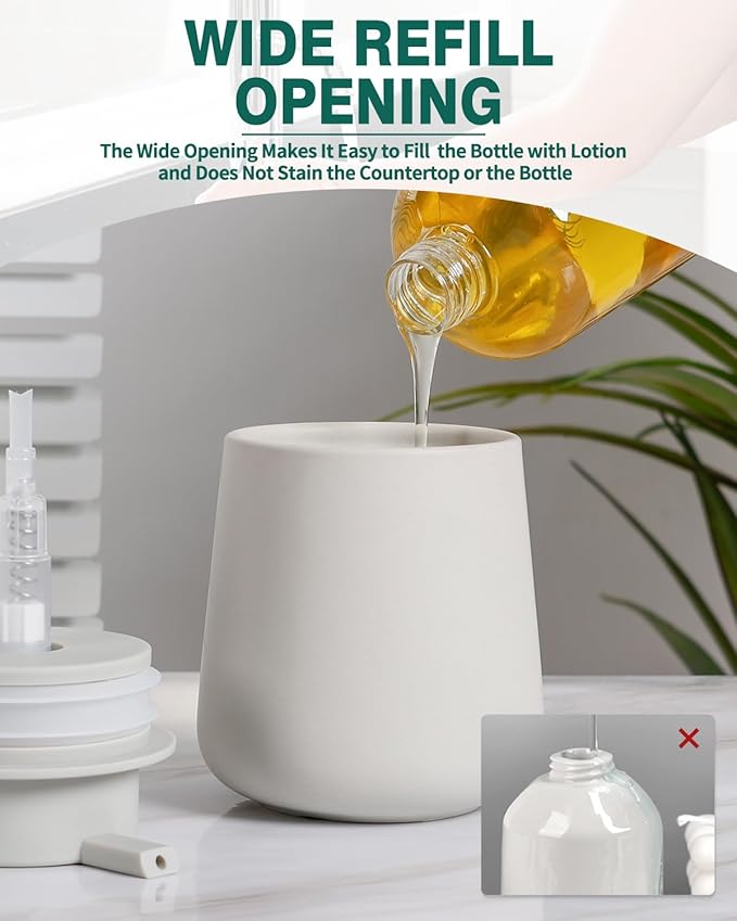 Bosilunlife Soap Dispenser Bathroom - Grey Ceramic Soap Dispenser Lotion Hand Pump Dish Soap Bottle for Kitchen 12oz Refillable Liquid Hand Wash Dispenser for Bathroom-NeatNest