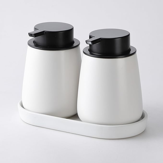 12Oz White Foam Soap Dispenser - Ceramic Foaming Hand Soap Dispenser Set with Easy-to-Press Pump, Refillable Liquid Dish Soap Dispensers for Bathroom and Kitchen, 2 Pack-NeatNest