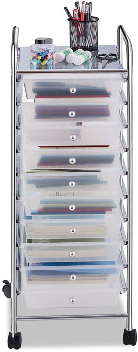 Giantex 10 Drawer Rolling Storage Cart Scrapbook Paper Office School Organizer (Clear)