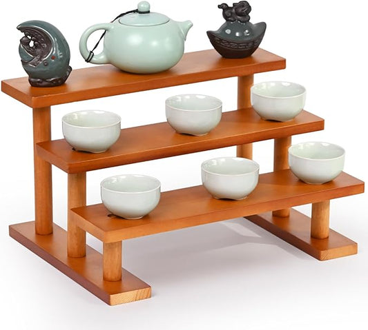 3 Tier Wooden Display Riser Stand Perfume Organizer, Dessert Table Display Set, Solid Wood Food Display Stands for Party, Bamboo Rustic Solid Wood Shelf for Cupcakes, Perfume, Cologne, Spiece-NeatNest