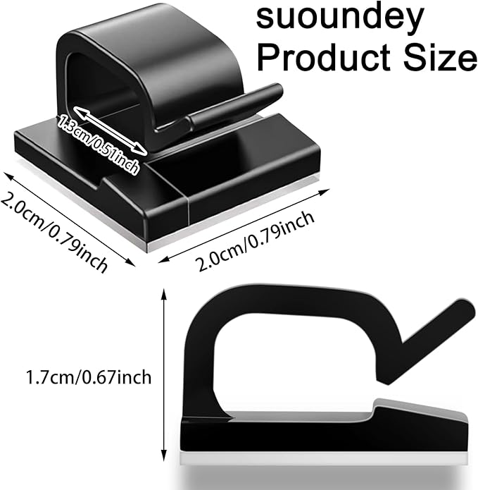 130 Pcs Cable Clips, Adhesive Cable Organizer Cord Holder Wire Clip Wire Management Self Adhesive Hooks Wire Holder for Office, Home(Black, 130PCS-Large)-NeatNest