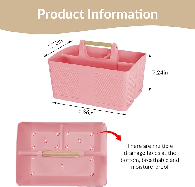 Shower Caddy Portable and Cleaning Caddy Organizer for Bathroom, Kitchen, Toiletries Storage ，Caddy organizer with handle, Rust-Resistant, Durable Material (Pink, 9.36" L×7.73" W×7.24" H)-NeatNest
