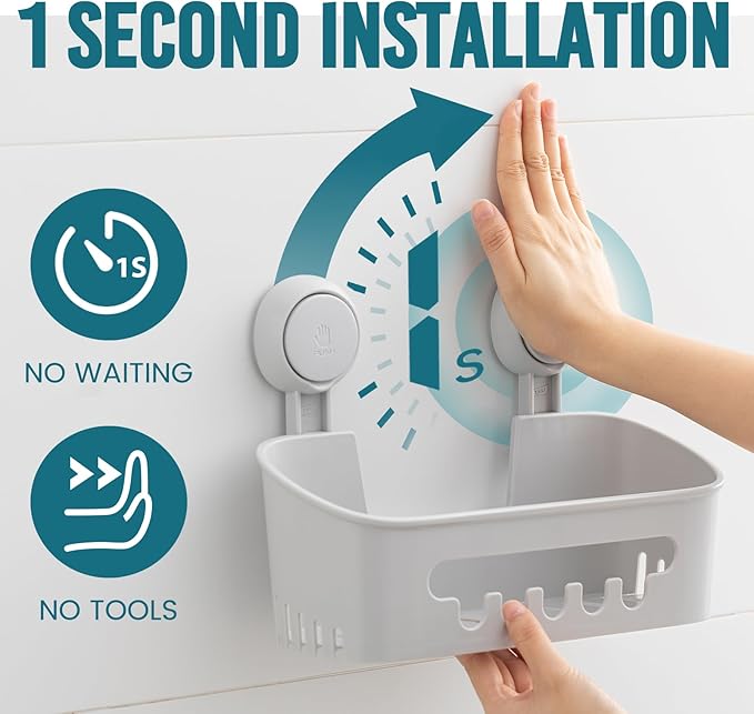 TAILI Shower Caddy Suction Cup, Heavy Duty Bathroom Organizer, Removable Shelves for Inside Shower, Shampoo, Waterproof Suction Plastic Storage for Bathroom Accessories Holder, Gray