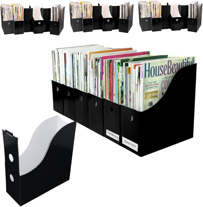 Evelots Magazine File Holder - Set of 24 Black - Office Desk Organizer - Sturdy Cardboard - New Upgraded Double Front Panel for More Stability - Full 4 Inch Wide - Easy Assemble