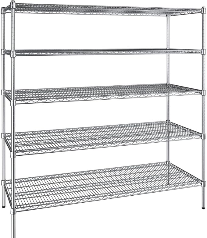 24" x 60" NSF Chrome 5-Shelf Kit with 72" Posts, Commercial Storage Rack Unit, Heavy Duty Storage Shelving, Wire Shelving Kit, Adjustable Rack Strong Steel, Multipurpose Wire Shelf