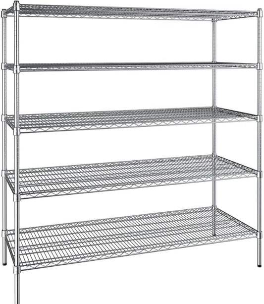 24" x 60" NSF Chrome 5-Shelf Kit with 72" Posts, Commercial Storage Rack Unit, Heavy Duty Storage Shelving, Wire Shelving Kit, Adjustable Rack Strong Steel, Multipurpose Wire Shelf
