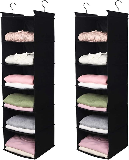 MAX Houser 6 Tier Shelf Hanging Closet Organizer, Closet Hanging Shelf with 2 Sturdy Hooks for Storage, 2 Pack, Foldable (Black)-NeatNest
