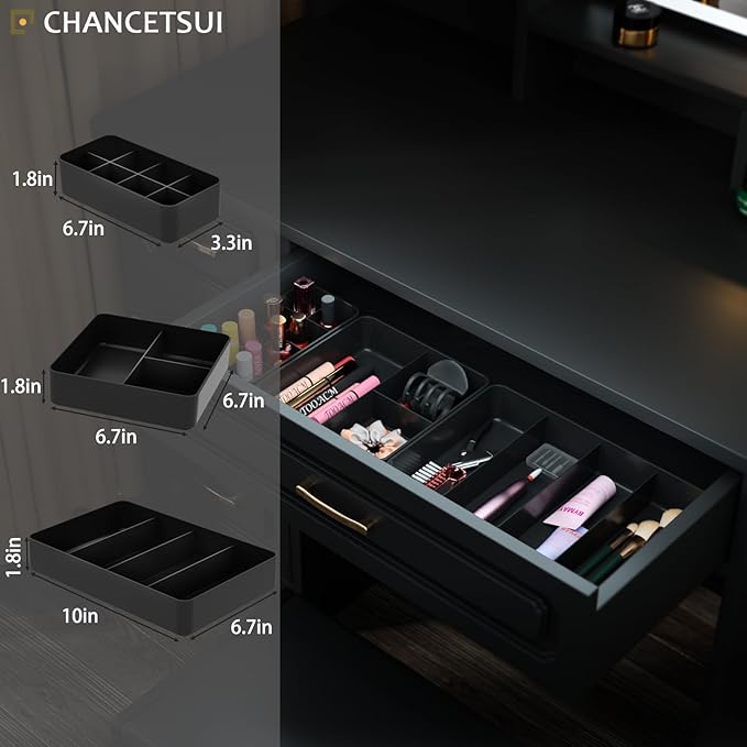 CHANCETSUI Bathroom Modular Drawer Organizer Set – Stackable 3-Piece Storage Trays for Personal Care, Makeup, Skincare, Grooming Tools-NeatNest