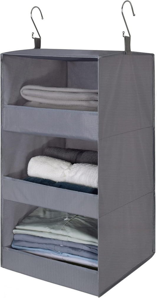 GRANNY SAYS 3-Shelf Hanging Closet Organizer and Storage, Collapsible Hanging Closet Shelves, Hanging Organizer for Closet & RV, Gray, 29 ½" H X 12" W X 12" D, 1-Pack-NeatNest