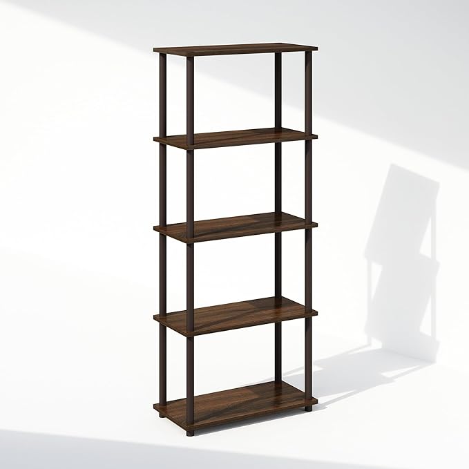 Furinno Turn-N-Tube 5-Tier Multipurpose Compact Bookcase, Walnut/Brown-NeatNest