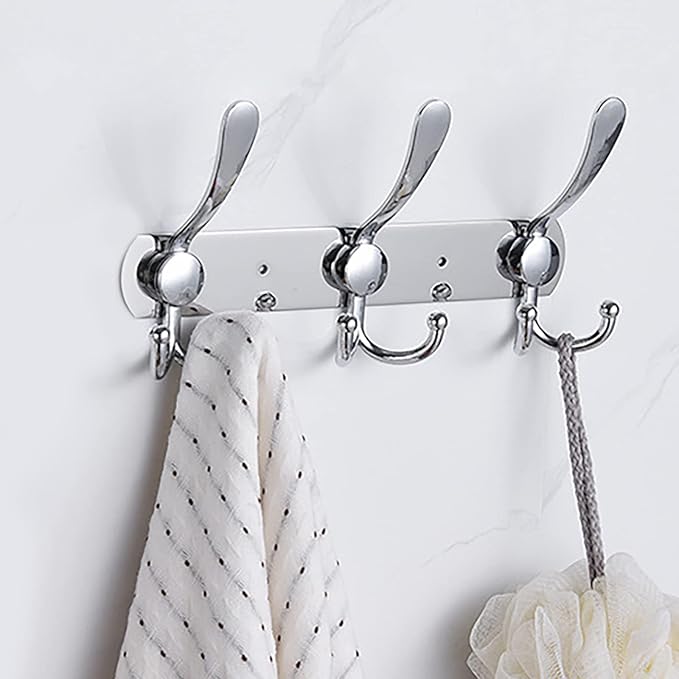 Coat Rack Wall Mounted,3 Tri Stainless Steel Coat Hook for Coat Hat Robes Towel in Mudroom Entryway (Sliver, 2 Pack 3 Hook)-NeatNest
