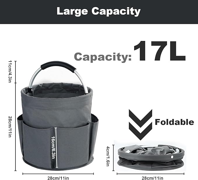 Cleaning Caddy with Handle, Cleaning Products Organiser, 17L Foldable Storage Basket, Cleaning Caddy Organiser, Portable Multi Cleaning Bucket Bag for Home, Garden (Dark Grey)-NeatNest