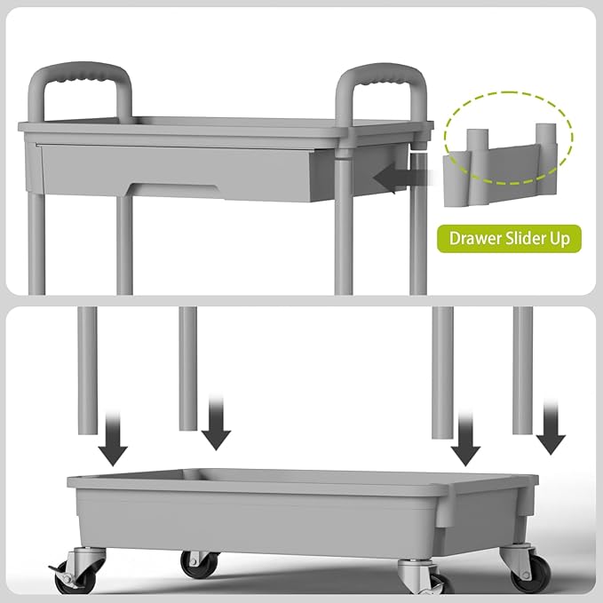 3 Tier Rolling Cart Organizer,Laundry Room Bathroom Organizers and Storage Office Shelves Mobile Shelving Unit Kitchen Trolley Cart with Wheels for Art,Craft,Diaper,Bedside,Snack(Grey)-NeatNest
