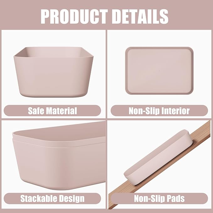 Plastic Drawer Organizers, 18 PCS Bathroom Drawer Organizer Bins, Desk and Vanity Organizer Plastic Tray, Makeup organizer and storage for Bedroom, Kitchen Gadgets Utensils and Office (Pink)-NeatNest