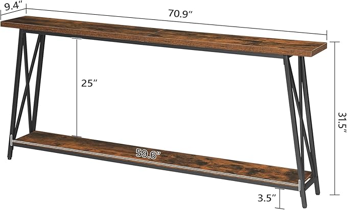 70.9" Console Table, Industrial Entryway Table, Extra Long Sofa Table Behind Couch, X-Shaped Support, for Entryway, Hallway, Living Room, Rustic Brown CTHR4901-NeatNest