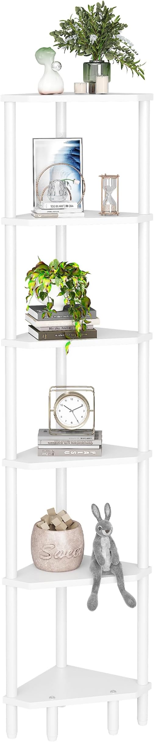 6 Tier Corner Shelf, 66.5'' Tall Standing Shelf, Narrow Display Shelf Stand, Modern Corner Bookshelf, Plant Stand, Corner Bookcase for Living Room, Bedroom, Bathroom, White LCS502W-NeatNest