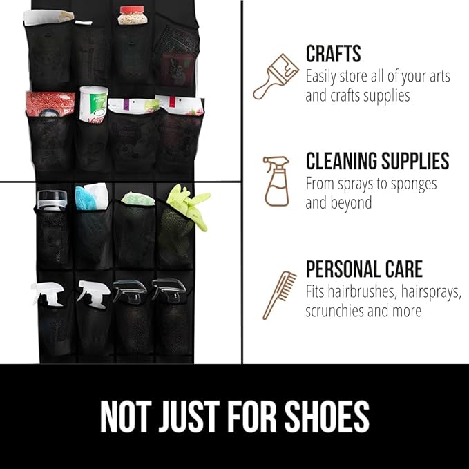 GORILLA GRIP Over the Door Shoe Organizer, 24 Large Breathable Mesh Pockets, Space Saving Hanging Storage Holder, Closet Rack Hanger Holds Up to 40 lbs, Hangs on Closets for Shoes, Accessories, Black-NeatNest