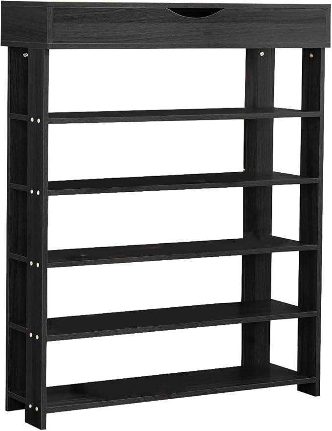soges 5-Tier Wooden Shoe Rack with Storage Cabinet, 29.5 inches Vertical Free Standing Shoe Shelf, Shoe Organizer Storage Cabinet for Entryway, Living Room, Hallway, Doorway, Black-NeatNest