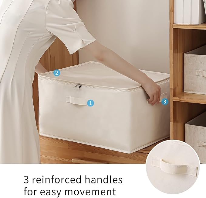 4 Pack Large Canvas Comforter Storage Bags Closet Organizer for Clothes Sweater Clothes Organizer with Dual Zipper Three Carrying Handles for Blanket Closet Storage Container-NeatNest