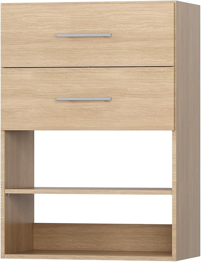 2 Drawer Short Tower Closet Unit, Modular Closet System, Wood Closet System Organizer with Storage for Walk In Closets, Clothing Rack Closet for Hanging Clothes, Bedroom, Wood, 25.5"W