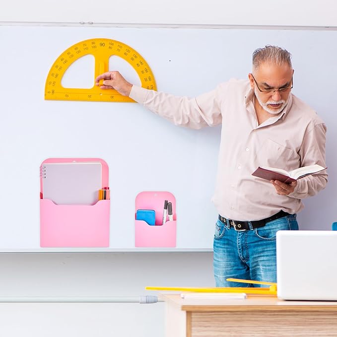 Fuutreo 6 Pcs Magnetic Wall File Organizer Magnetic Wall File Holder Refrigerator Magazine Holder for Mail Letters Paper (Vertical Mixed, Pink, 12.6x9.5, 9x7, 6.6x4.8 Inch)