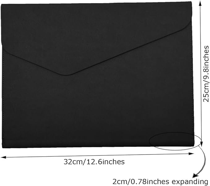 Enyuwlcm PU A4 Leather File Folder Document Holder Folder Stylish Portfolio Envelope Case with Strap and Invisible Magnetic Closure (Black)