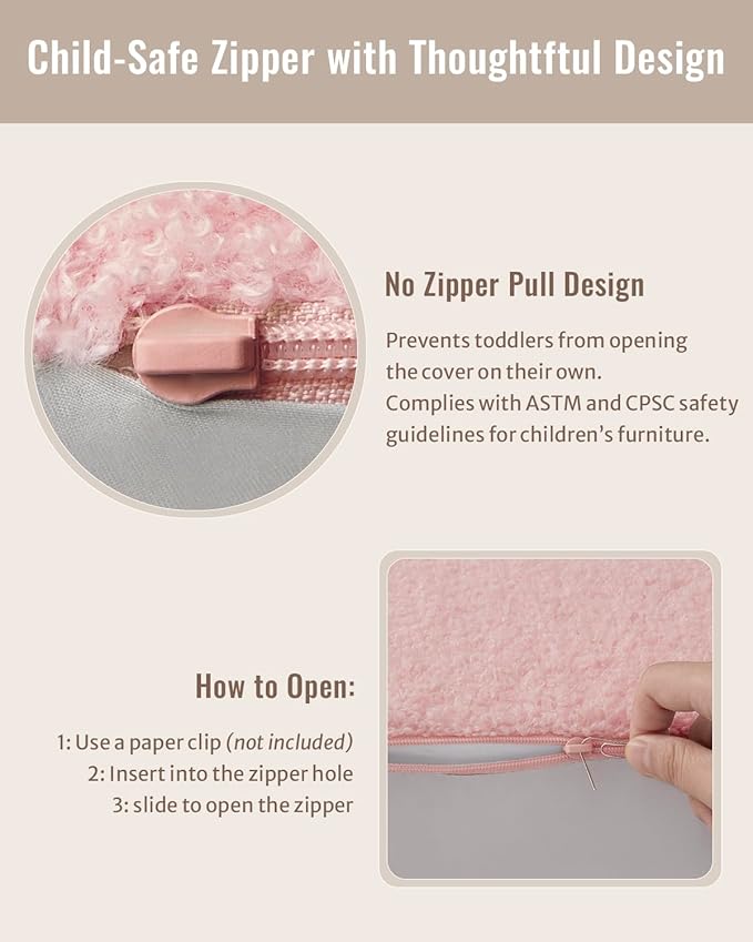 Blissful Diary Toddler Chair Comfy, Foam Kids Chair with Soft Teddy Plush, Toddler Reading Chair with Cute Arclet Designs- Blush Pink-NeatNest