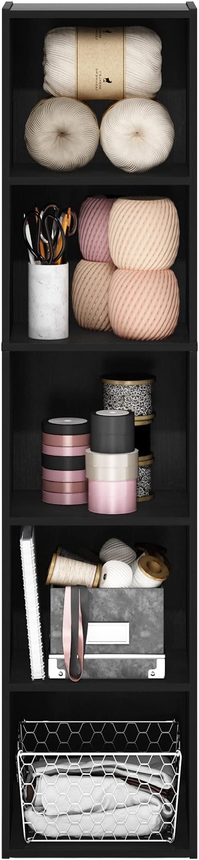 Furinno Luder Bookcase / Book / Storage, 5-Tier Cube, Blackwood-NeatNest