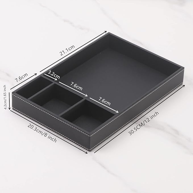 Guestroom Decoration Tray, Nightstand or Dresser Organizer, Valet Tray, 4 Compartment PU Leather Drawer Storage Organizer-NeatNest