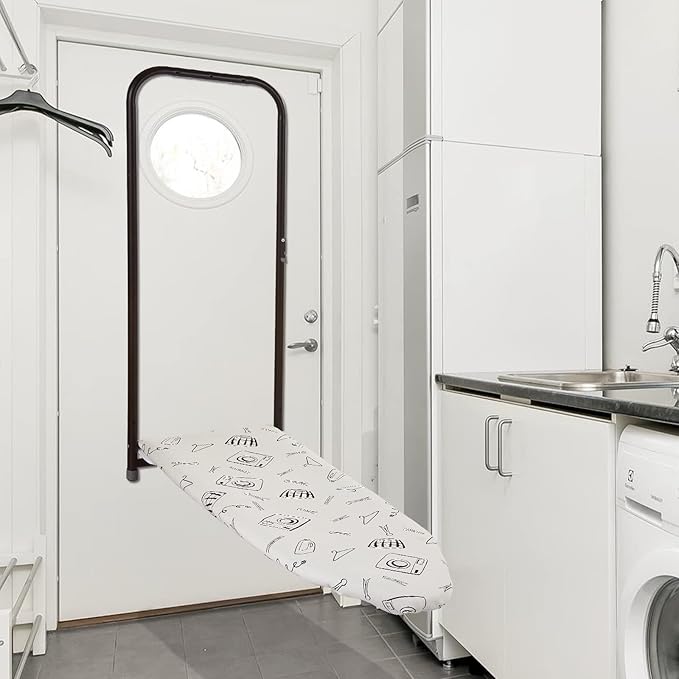 Over The Door Ironing Board Cover 13 x 37 inch, Small Iron Board Cover w Heat Reflective 3 Layers Thick Padding with Hook and Loop Fasteners (White)