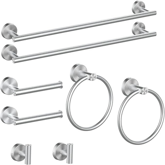 Cilee 8 Piece Brushed Nickel Bathroom Hardware Set, 24inch Bathroom Towel bar+Towel Ring+Toilet Paper Holder+ Robe Towel Hook, SUS304 Stainless Steel Bathroom Accessory Set-NeatNest