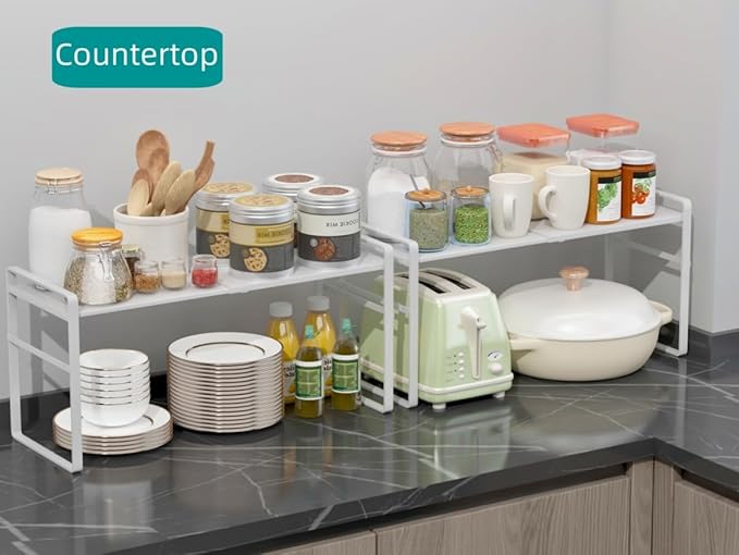 Expandable Cabinet Shelf Organizer Riser for Kitchen Pantry Cupboard Under Sink Countertop,kitchen cabinet shelf (white)-NeatNest