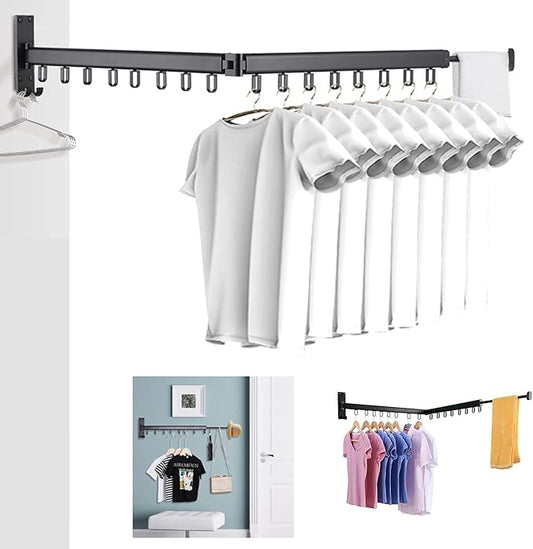 BESTHLS Wall Mounted Clothes Drying Rack for Space Saver Hangers Design for Balcony, Mudroom, Bedroom Foldable Laundry Rack(2-Pole Black)