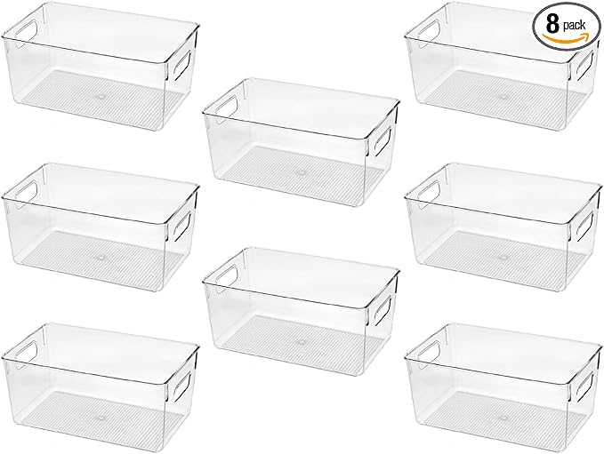 Clear Plastic Storage Bins, Pantry Organizers and Storage Containers Fridge Organizer Bins for Organizing Kitchen Cabinet Organizer Bin Bathroom Freezer Refrigerator Organization-NeatNest