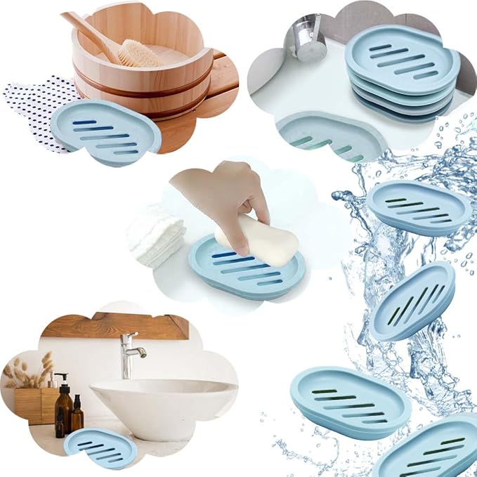 4Pcs Double-Layer Bar Soap Holder for Shower Soap Dish with Drain Soap Saver Box Container Plastic Soap Dish for Bathroom Counter,Kitchen,Toilet (Blue)-NeatNest