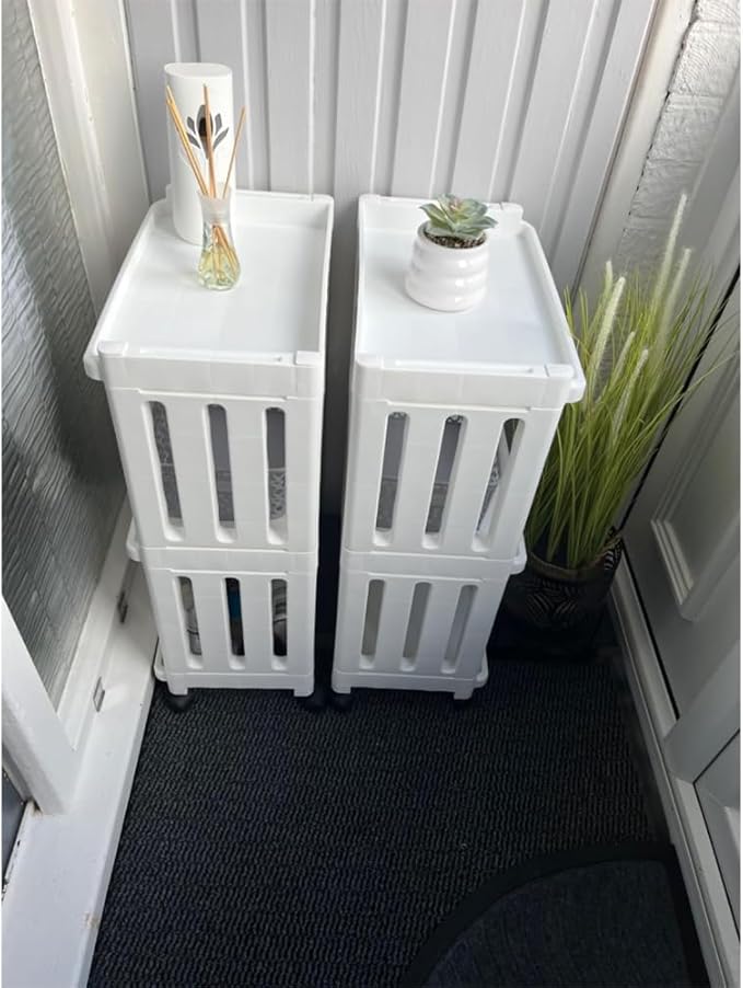 Rolling Storage Utility Cart Slim Organizer Shelf with Wheels 3 Tier Narrow Places Mobile Shelving Unit Tower Rack for Kitchen Bathroom Laundry Room Home Office Bedroom Living Room Washroom, White