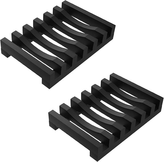 2Pcs Soap Dish Holder, Non-Slip Bathroom Accessories Silicone Soap Case Saver, Sink Deck Bathtub Shower Dish Soap Drainer, Silicone Holder for Soap, Sponges, Scrubber (Black)-NeatNest