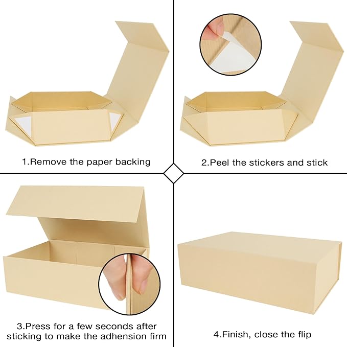 Aimyoo Striped Brown Magnetic Gift Boxes with Lids 13.8x9x4.3 in, Large Bridesmaid Groomsman Proposal Box, Rectangle Collapsible Box for Present Graduation Birthday Storage 5 Pack-NeatNest