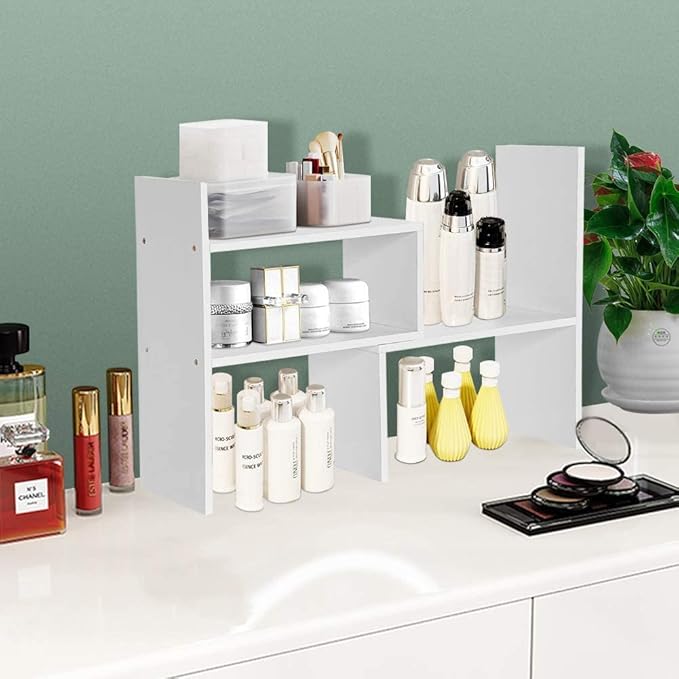 Aleiodvn Expandable Wood Desktop Bookshelf,Desktop Organizer Office Storage Rack,Free Style Rotation Display Shelf,Adjustable Desk Hutch Corner Desk Storage Shelf,Desk Top Shelfing,Home Decor(White)-NeatNest