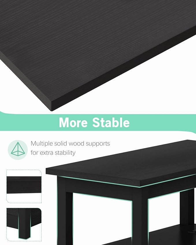 Sandinrayli End Table with Charging Station, Side Table with 2 Drawer & USB Ports & Power Outlets, Nightstand for Small Spaces, Bedside Tables for Living Room Black