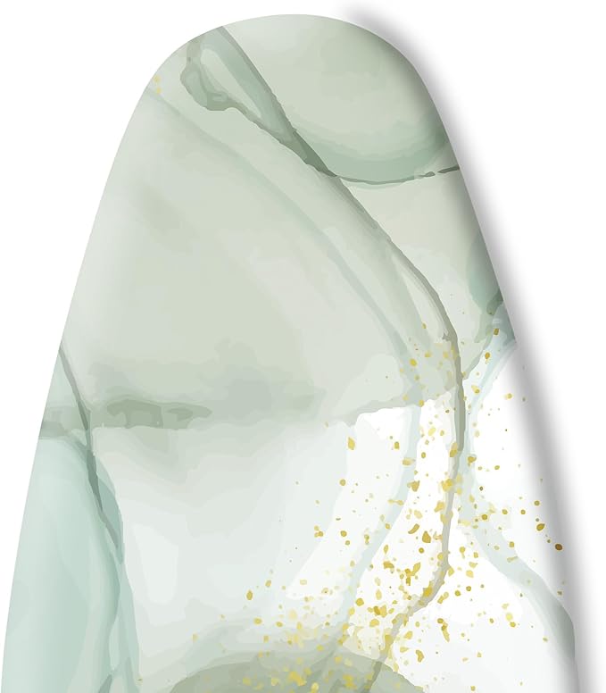 Extra Thick Ironing Board Cover and Pad, Sage Green Marble 15x54 Ironing Board Cover, Resist Scorching and Staining,Elastic Edges,Abstract Gray and Golden