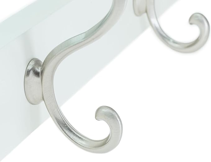 creathome Dual-Purpose Wooden Hanger with 4 Ring Hooks White Color, Behind/Over The Door Towel Rack for Bathroom, Heavy Duty Wall Mounted Coat Rack, No Drilling