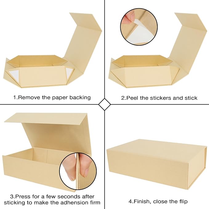 Aimyoo Striped Brown Collapsible Gift Box with Magnetic Closure Lids 10.5x7x3 in, Medium Bridesmaid Groomsman Proposal Boxes, Rectangle Present Box for Graduation Birthday Storage (1 Pack)-NeatNest