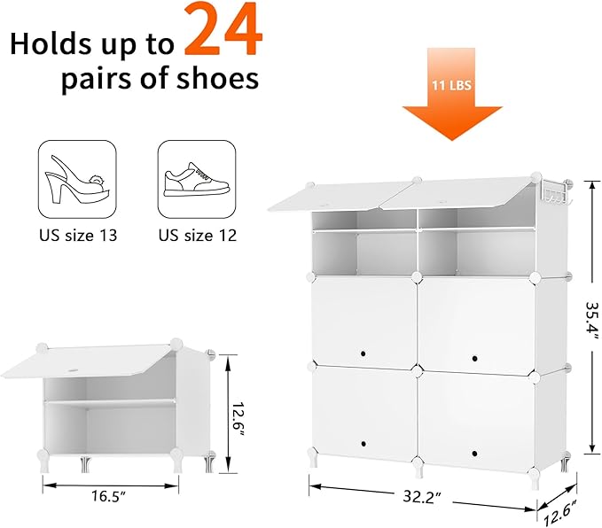 AWTATOS Shoe Rack, 6 Tier Shoe Storage Cabinet with Door, 32 Pair Shoe Organizer Shelves for Closet Hallway Bedroom Entryway, White-NeatNest