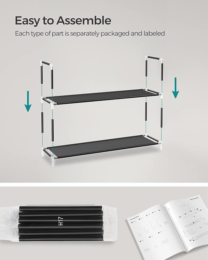 SONGMICS 5-Tier Shoe Rack, Shoe Storage for Hallway Closet, Slim and Space-Saving, Metal Frame, Non-Woven Fabric Shelves, Black ULSH55H-NeatNest