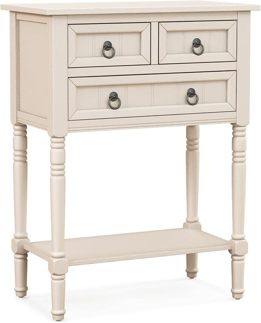 Giantex Entryway Table with Storage, Rustic Small Console Table w/ 3 Drawers & Open Bottom Shelf, Skinny Wood Console Table, Narrow Sofa Side Table for Living Room, Foyer, Hallway, Entry Table, Beige-NeatNest
