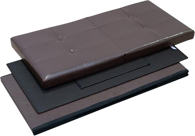 B FSOBEIIALEO Storage Ottoman with Filpping Lids, Ottoman Storage Bench Footrest Seat, Storage Chest Faux Leather 30"x15"x15" (Brown)