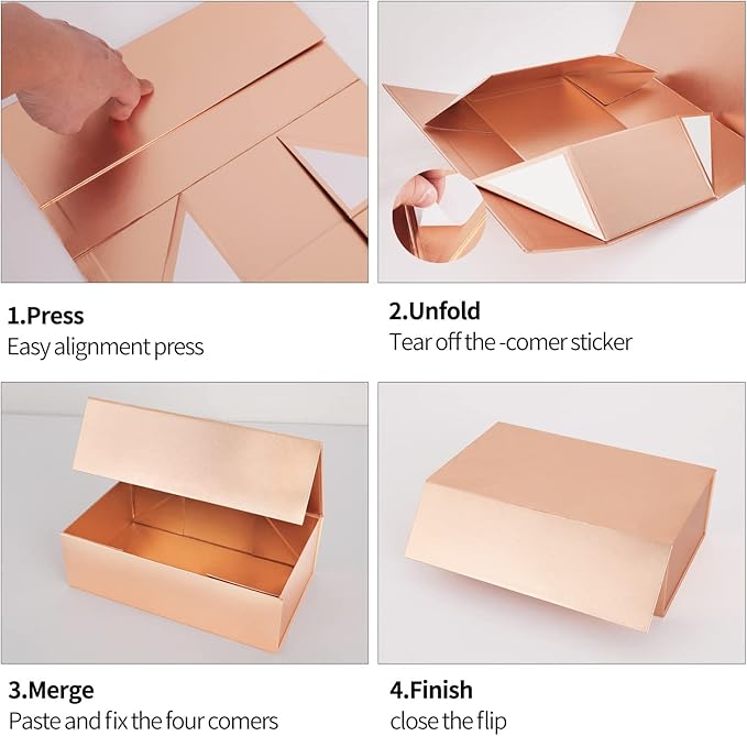 Gift Box 12" x 6" x 4" with Magnetic Closure Lid Gifts Boxe for Presents,Bridesmaid Gifts Boxes,Cute Box,Birthday Gift Boxe,Luxury for Gifts Packaging, Magnetic Gift Boxes for Wrapping Gifts (Rose Gold)-NeatNest