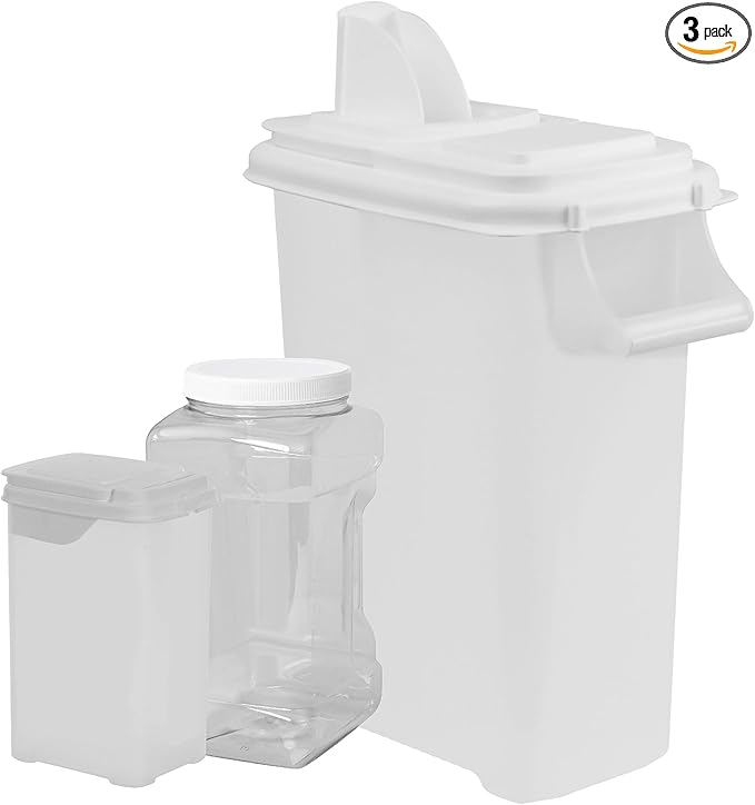 Buddeez Pet Food Storage Solution (Set of 3) - 32QT, 4QT & 2QT BPA-Free Containers with Scoop & Pour Spout for Dry Food, Treats, Chews, Made in USA-NeatNest