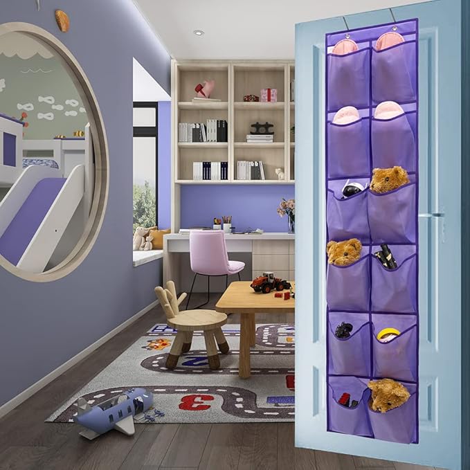 Hanging Storage Organizer Over the Door Shoes Organizer Kids Shoe Rack with 12 Large Fabric Pockets for Closet Shoe Holder Hanger (PURPLE)-NeatNest